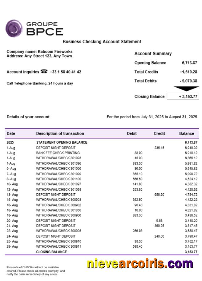 Groupe BPCE bank account business statement